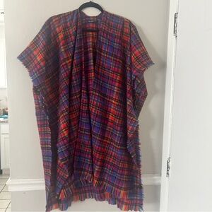 Plaid Poncho with Fringe